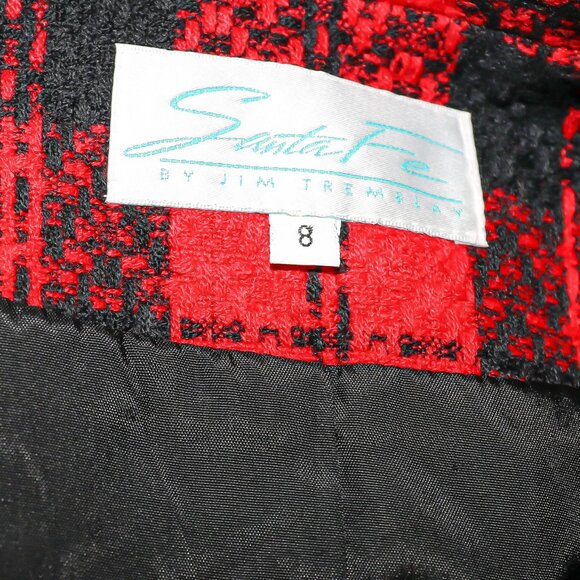 Vintage 80s Red Black Plaid Skirt Suit Matching Set Formal Evening Work Office - Picture 5 of 7